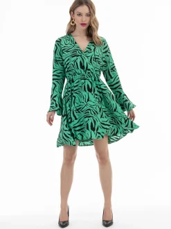 Faina Damen Kleid - Zebraprint in grün - Länge: mittel