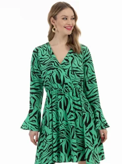 Faina Damen Kleid - Zebraprint in grün - Länge: mittel