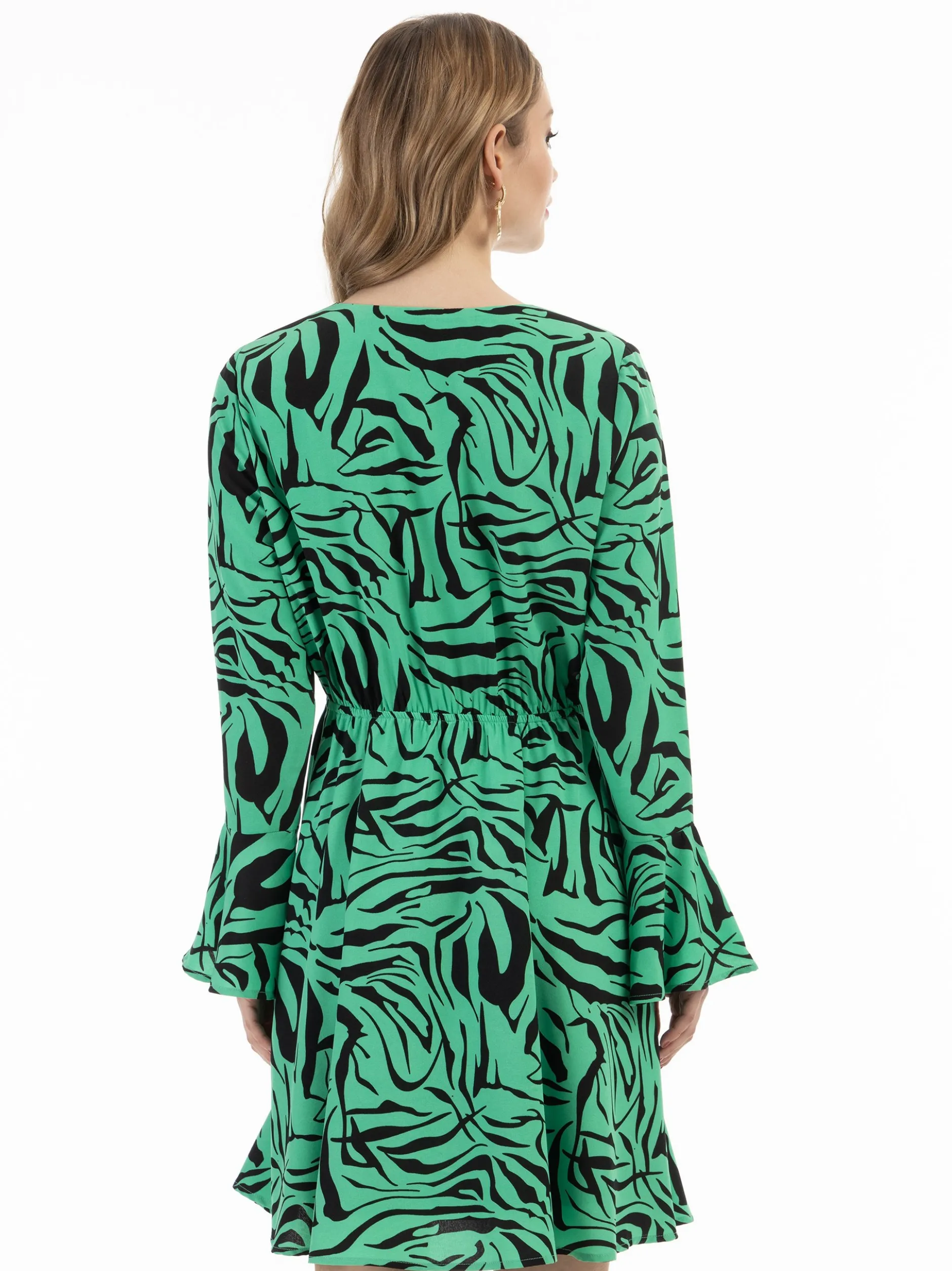 Faina Damen Kleid - Zebraprint in grün - Länge: mittel