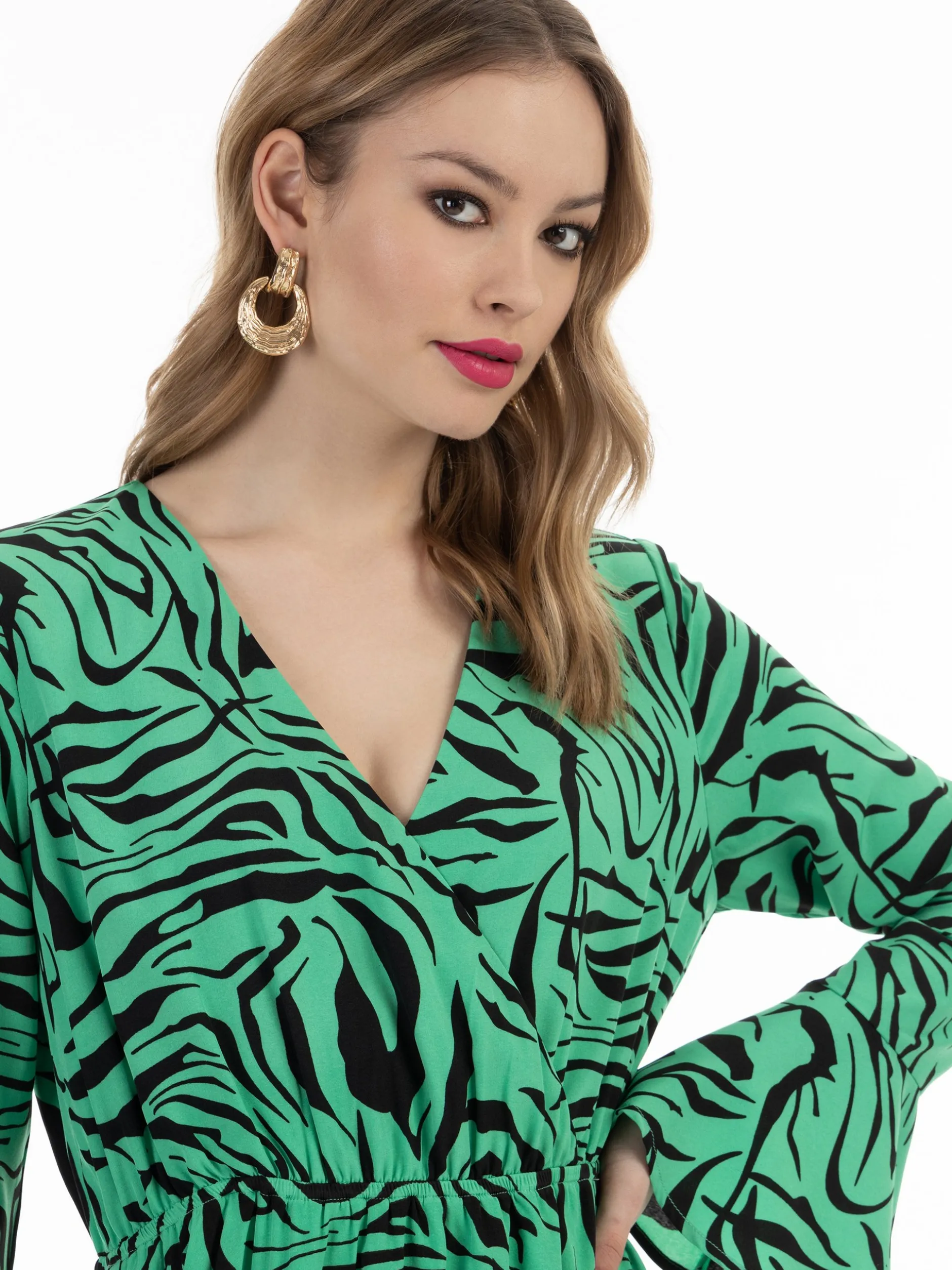 Faina Damen Kleid - Zebraprint in grün - Länge: mittel