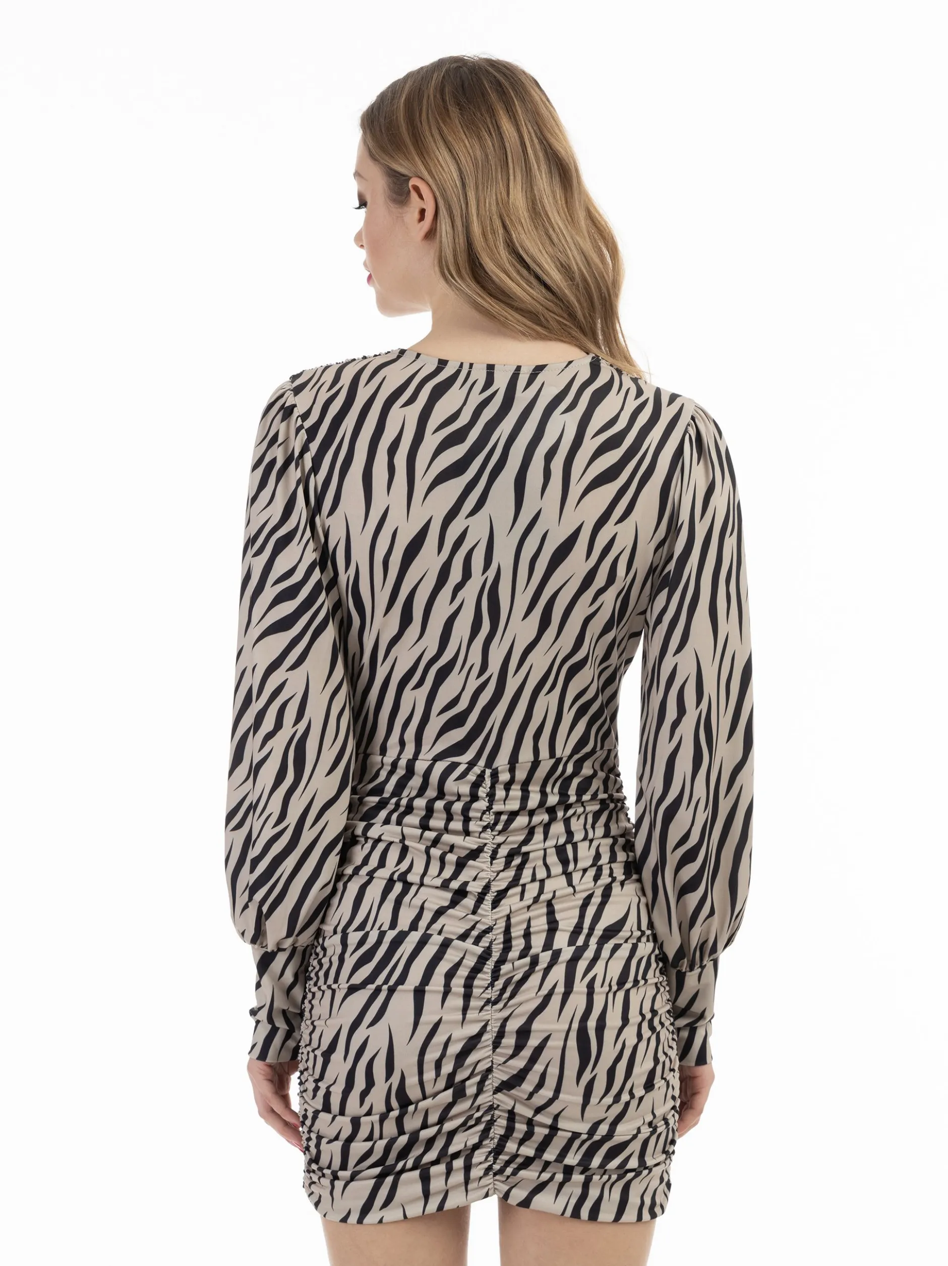 Faina Damen langarm kleid in beige - Länge: mittel