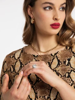 Faina Damen Maxikleid in camel - Ausschnitt: Rundhals