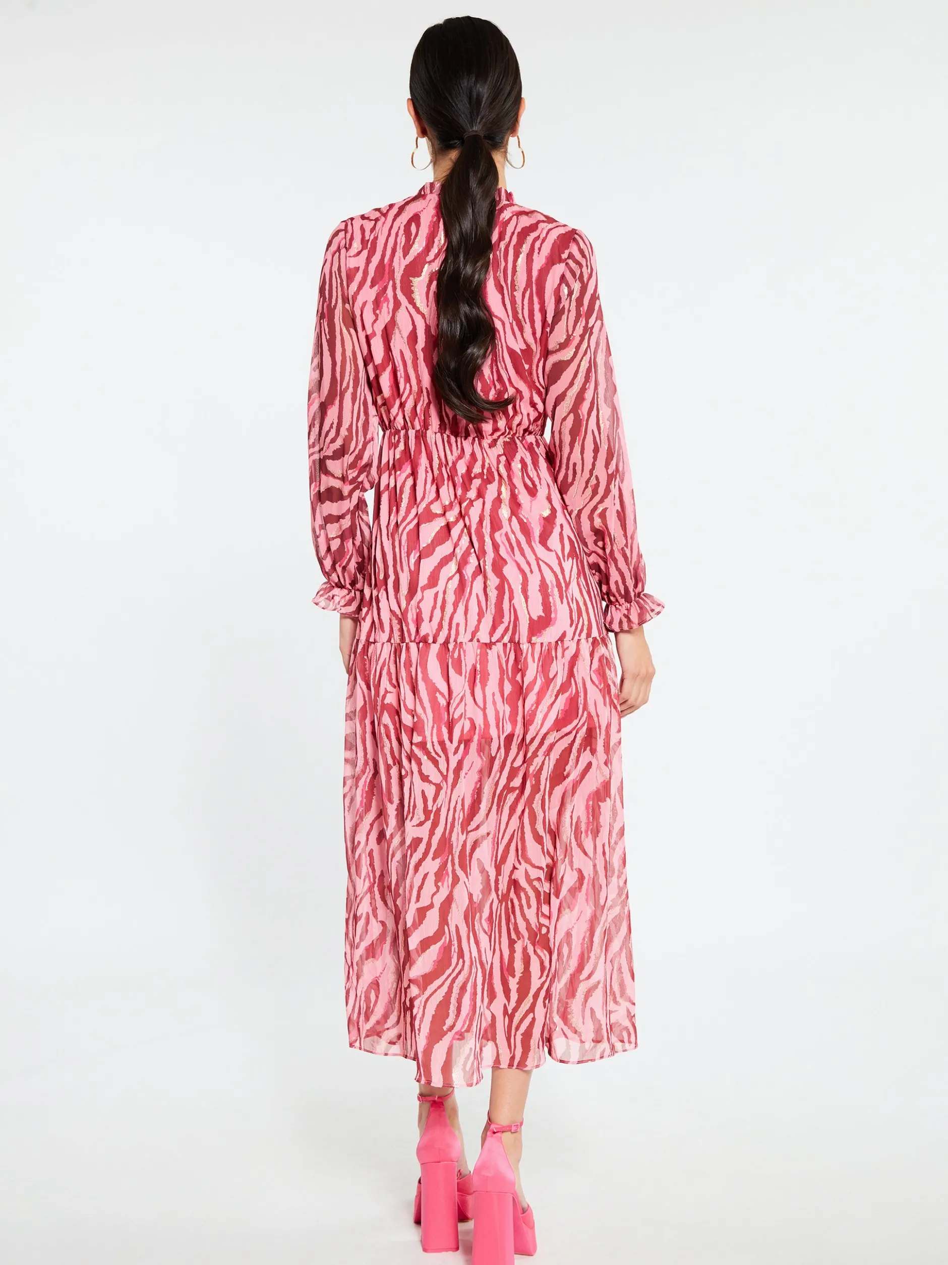 Faina Damen Maxikleid in pink - Ausschnitt: V-Ausschnitt