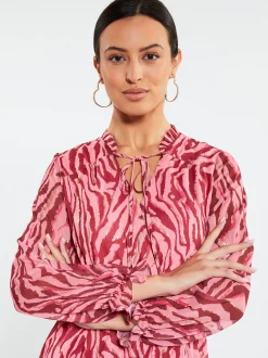 Faina Damen Maxikleid in pink - Ausschnitt: V-Ausschnitt
