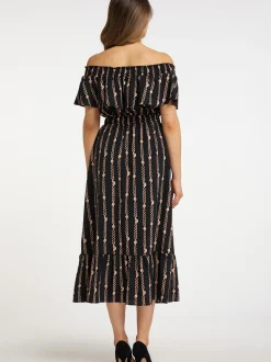 Faina Damen Maxikleid mit Allover-Print in schwarz