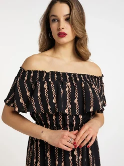 Faina Damen Maxikleid mit Allover-Print in schwarz