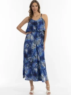Faina Damen Maxikleid mit Animal-Print in royal