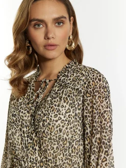 Faina Damen Maxikleid mit Leoprint in mehrfarbig