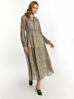 Faina Damen Maxikleid mit Leoprint in mehrfarbig