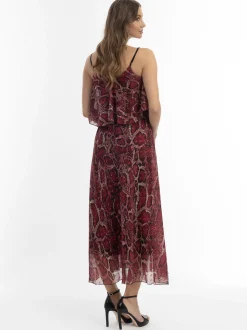 Faina Damen Maxikleid mit Schlangen-Print in rot