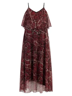 Faina Damen Maxikleid mit Schlangen-Print in rot