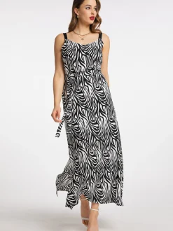 Faina Damen Maxikleid mit Zebra-Print in schwarz