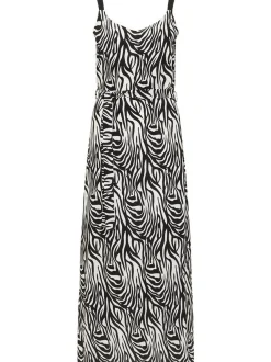 Faina Damen Maxikleid mit Zebra-Print in schwarz
