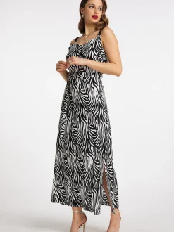 Faina Damen Maxikleid mit Zebra-Print in schwarz