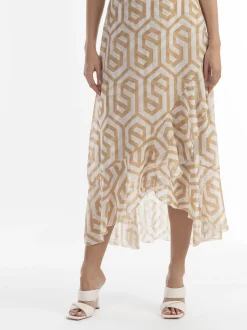 Faina Damen Midirock in beige weiß - Länge: lang
