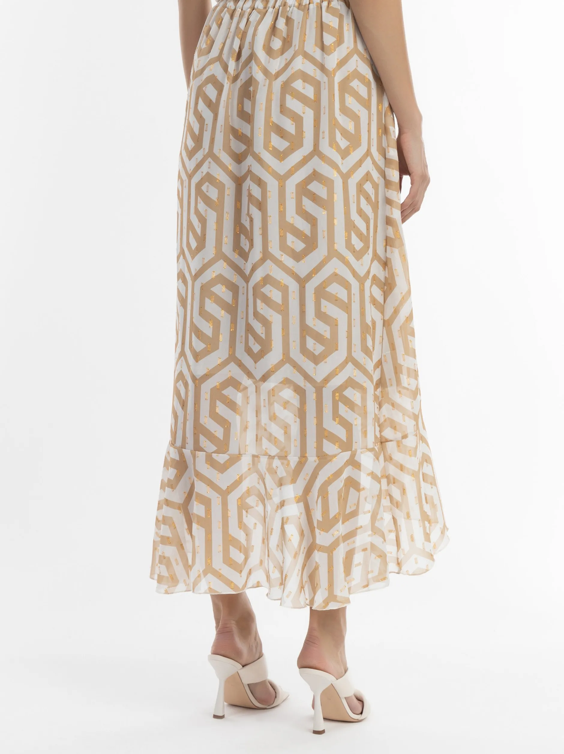 Faina Damen Midirock in beige weiß - Länge: lang