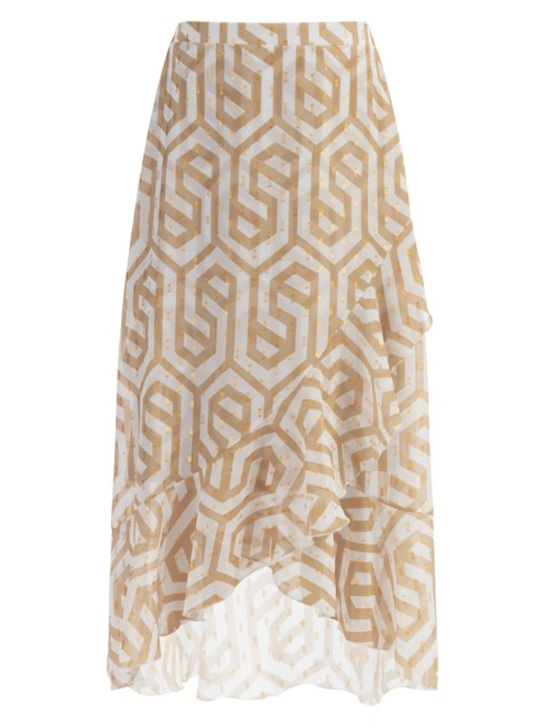 Faina Damen Midirock in beige weiß - Länge: lang