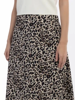 Faina Damen Midirock mit Leo-Print in braun