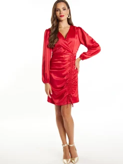 Faina Damen Minikleid aus Satin in rot - Länge: mittel