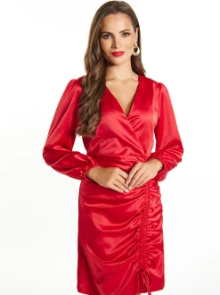 Faina Damen Minikleid aus Satin in rot - Länge: mittel