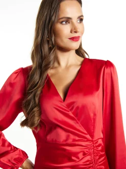 Faina Damen Minikleid aus Satin in rot - Länge: mittel