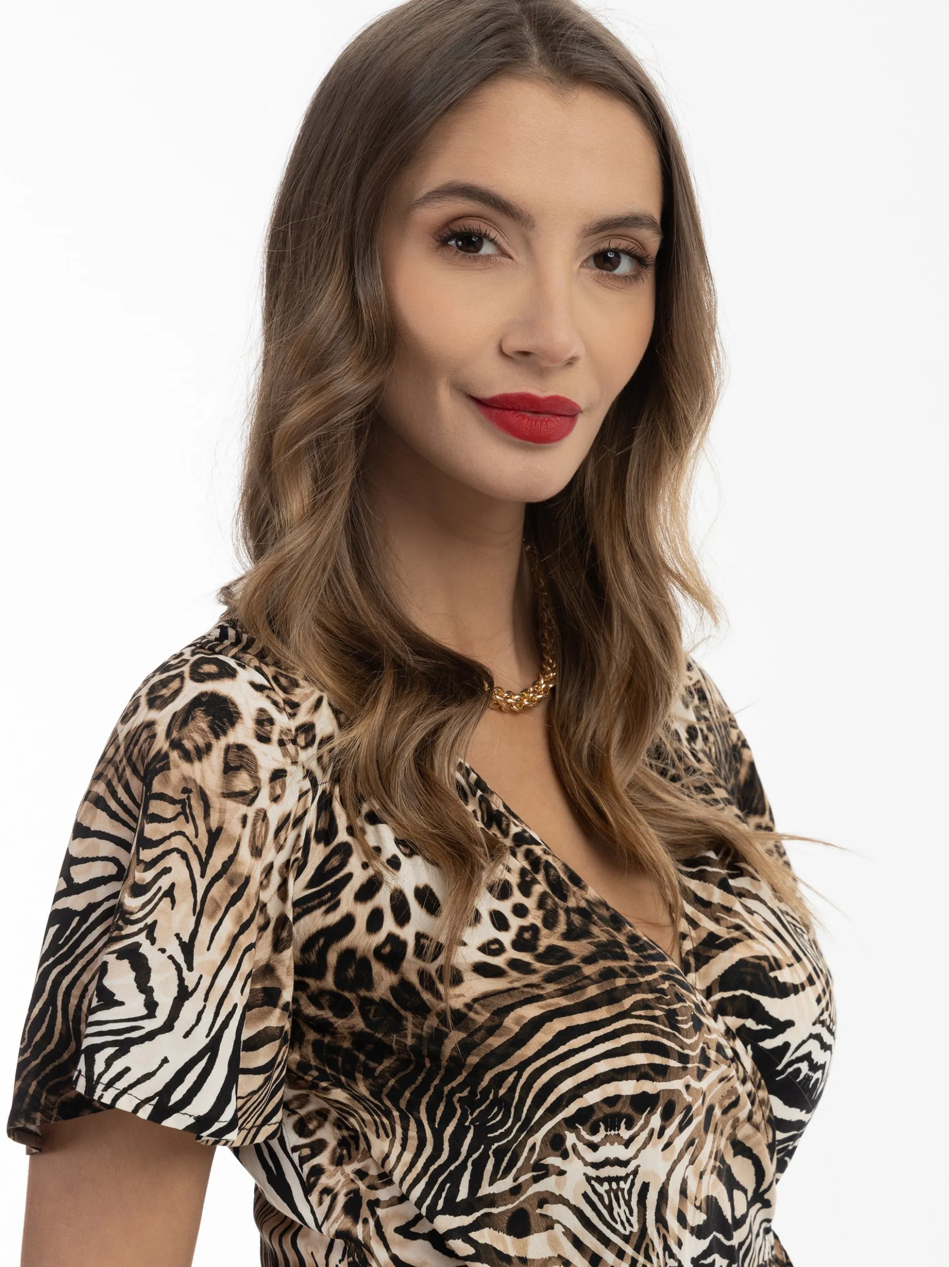 Faina Damen Minikleid mit Animal-Print in beige