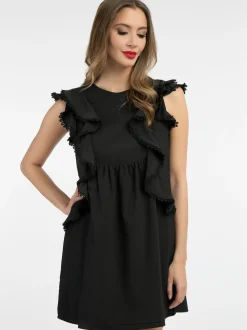 Faina Damen Minikleid mit Rüschen in schwarz
