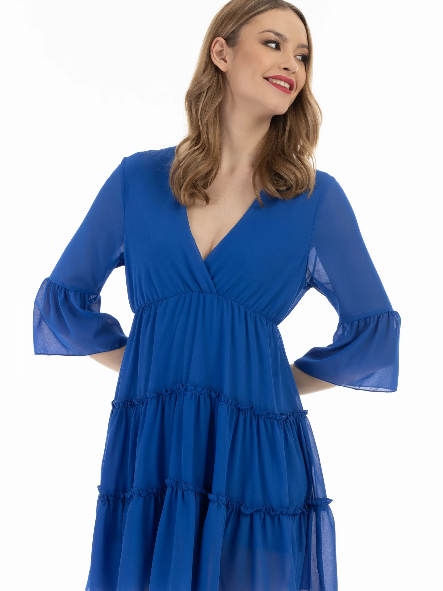 Faina Damen Minikleid mit Rüschen in royal - Länge: kurz