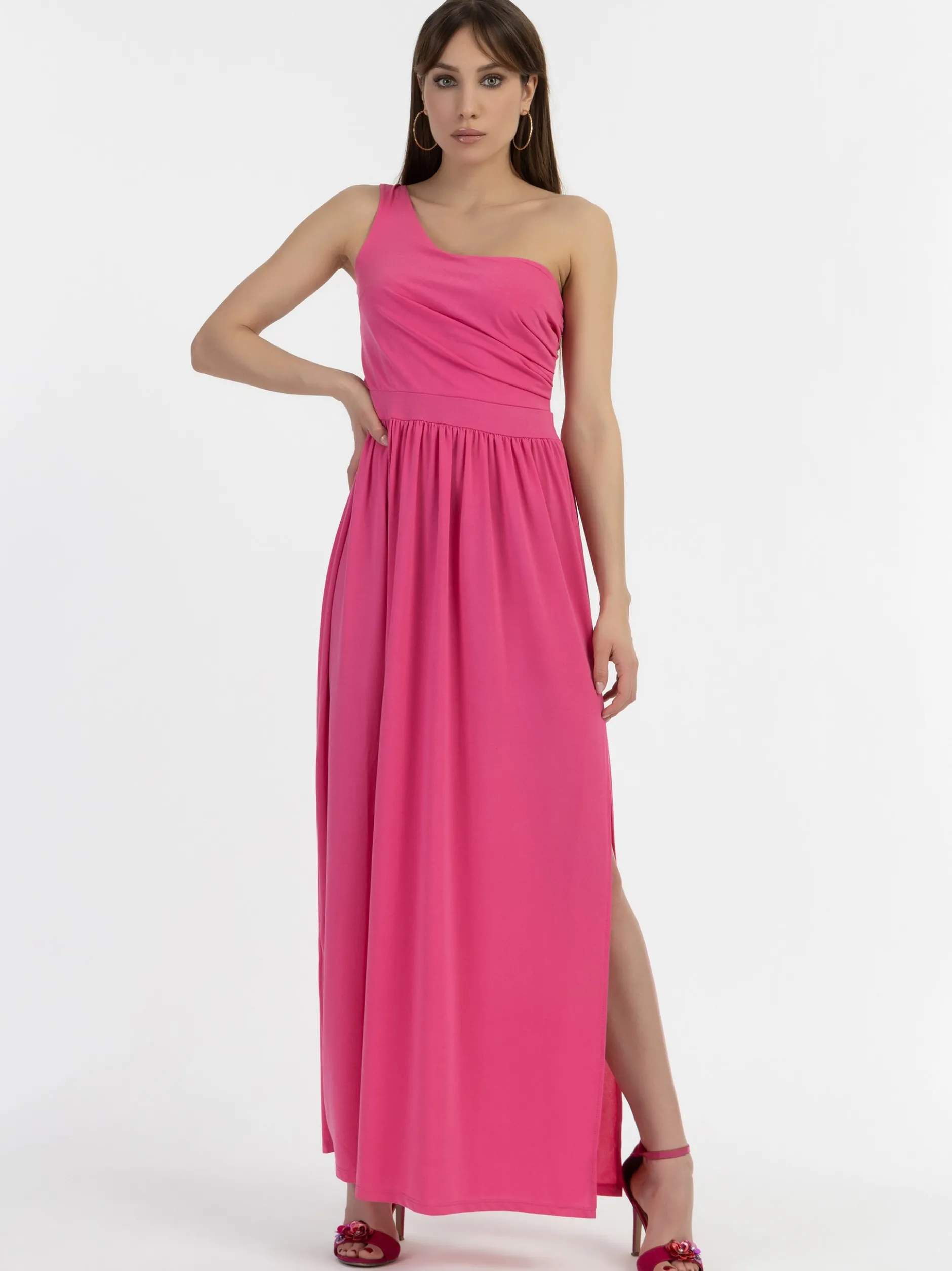 Faina Damen One-Shoulder Maxikleid in pink - Länge: lang