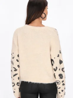 Faina Damen Pullover in beige - Ausschnitt: Rundhals