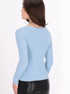 Faina Damen Pullover in blau - Ausschnitt: Rundhals
