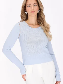 Faina Damen Pullover in blau - Ausschnitt: Rundhals