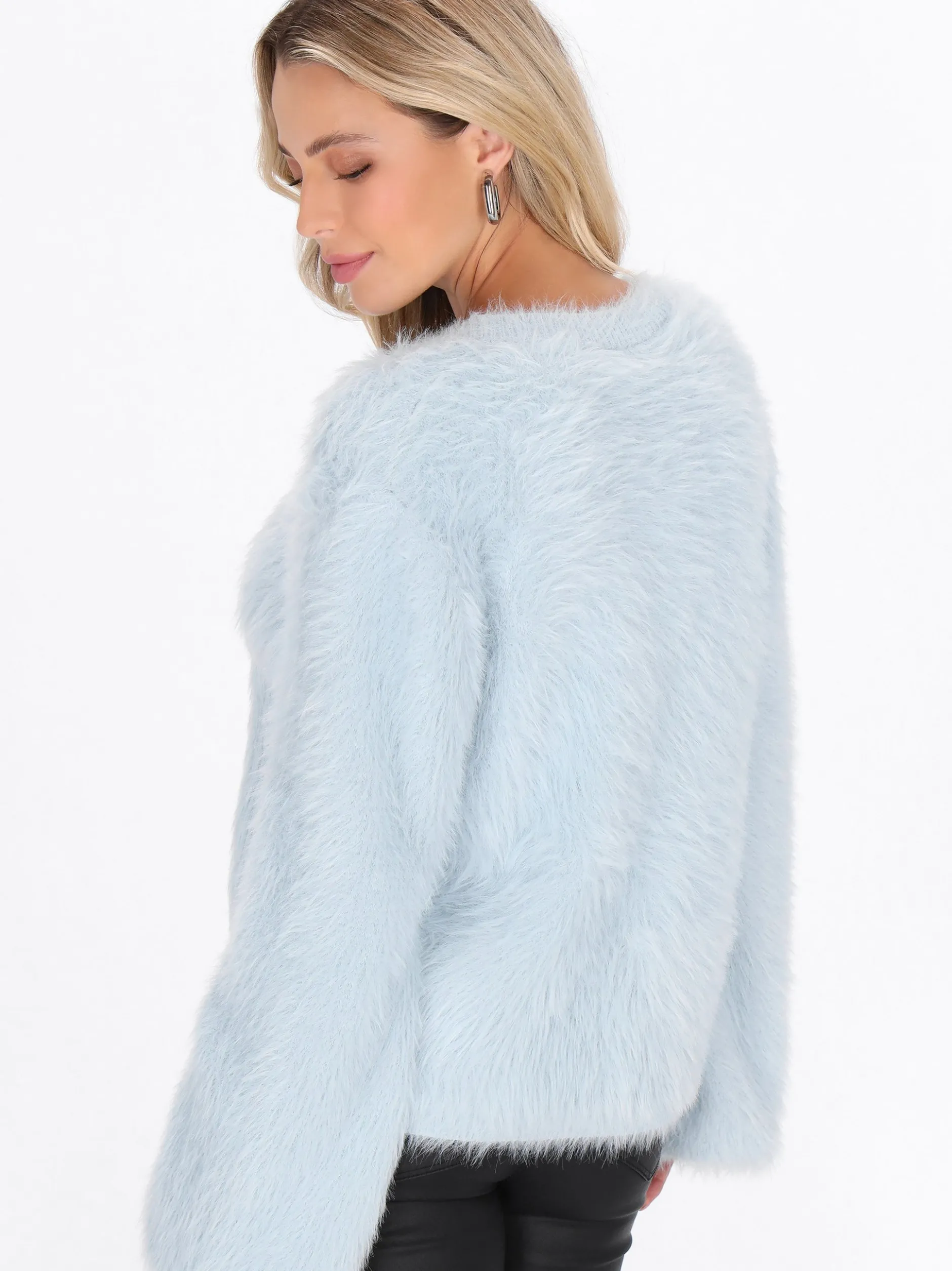 Faina Damen Pullover in blau - Ausschnitt: Rundhals
