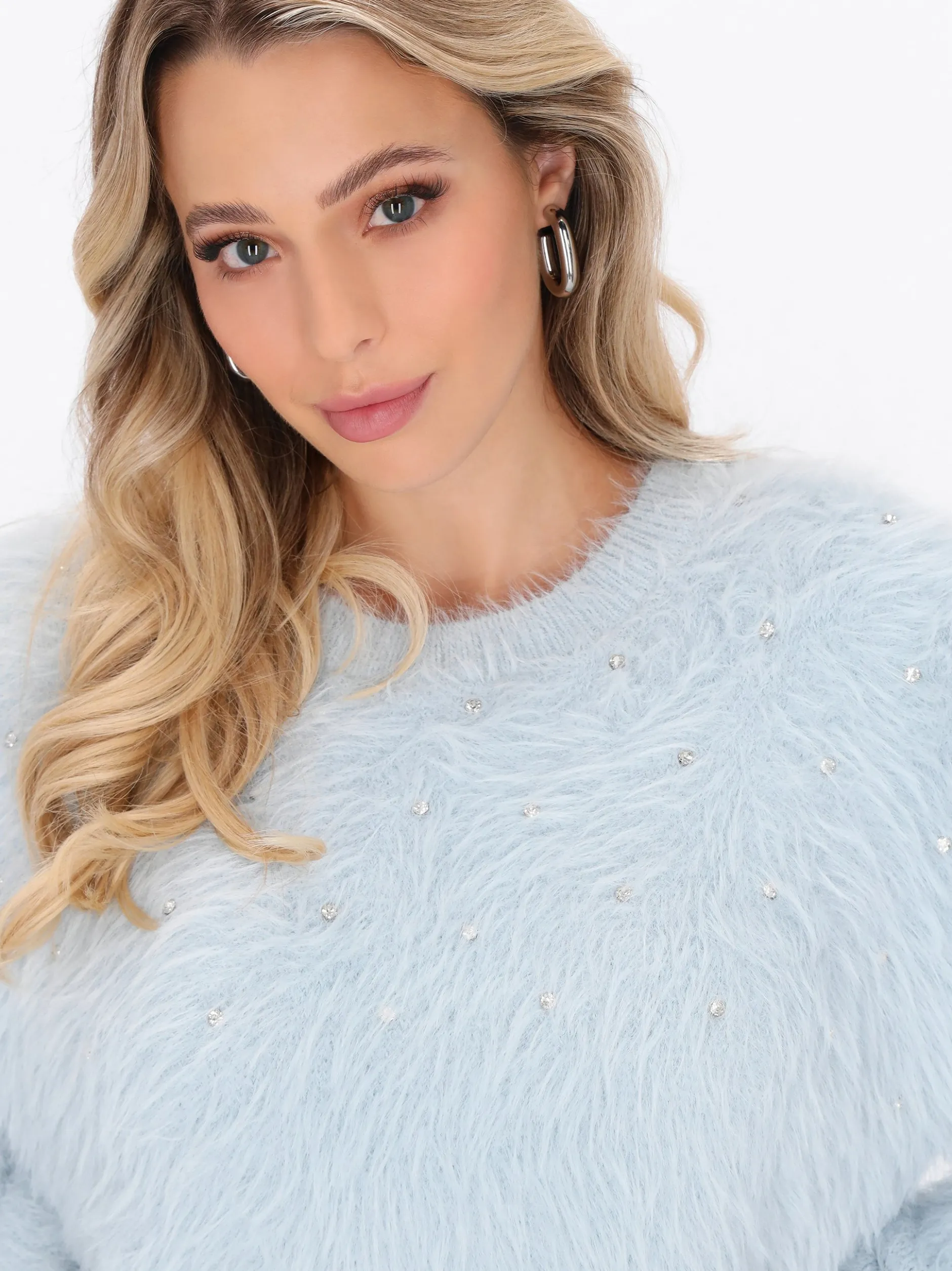 Faina Damen Pullover in blau - Ausschnitt: Rundhals
