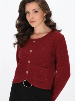 Faina Damen Pullover in bordeaux - Ausschnitt: Rundhals