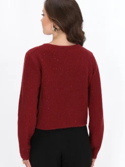 Faina Damen Pullover in bordeaux - Ausschnitt: Rundhals