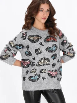 Faina Damen Pullover in grau - Ausschnitt: Rundhals