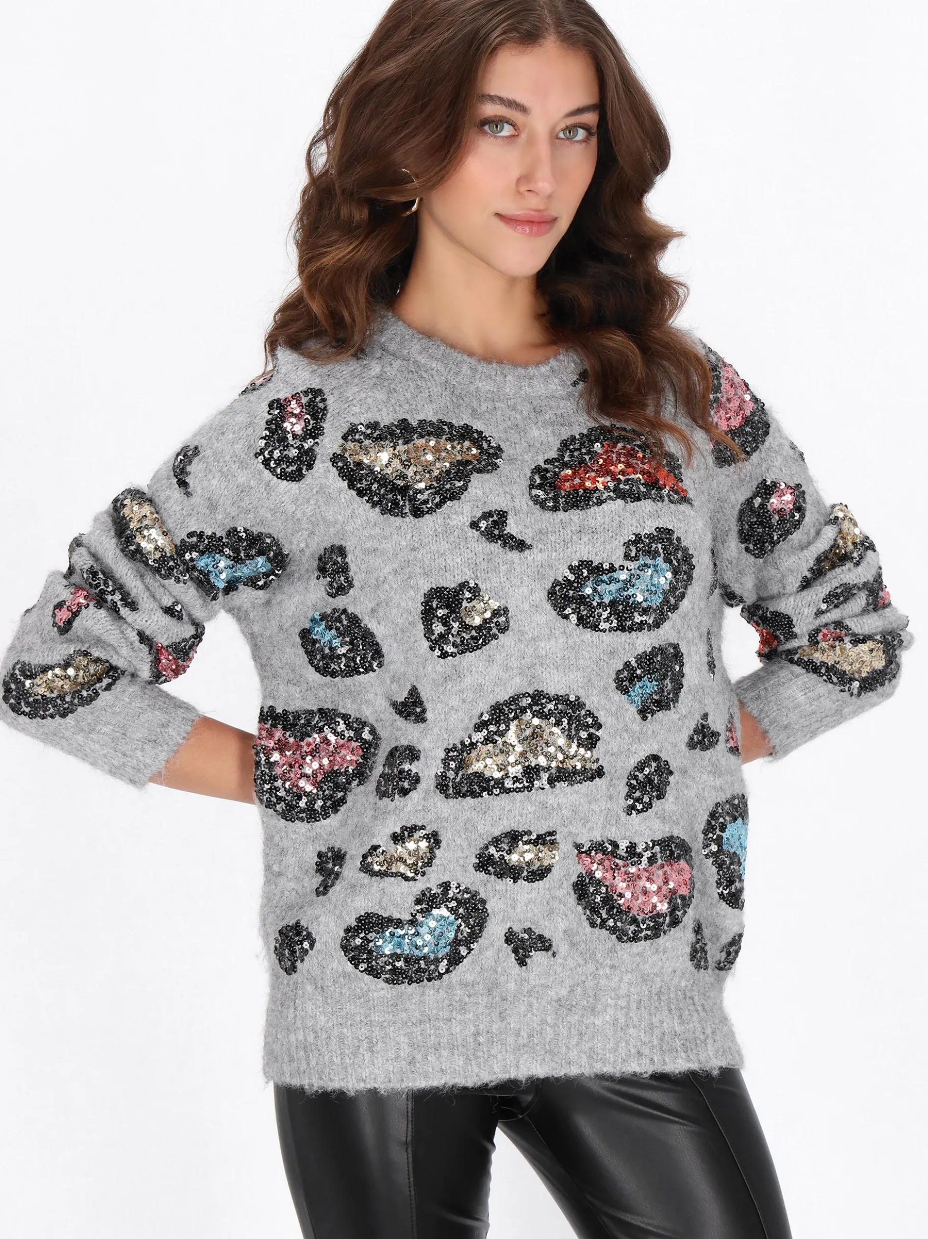 Faina Damen Pullover in grau - Ausschnitt: Rundhals