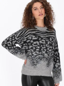 Faina Damen Pullover in grau - Ausschnitt: Rundhals