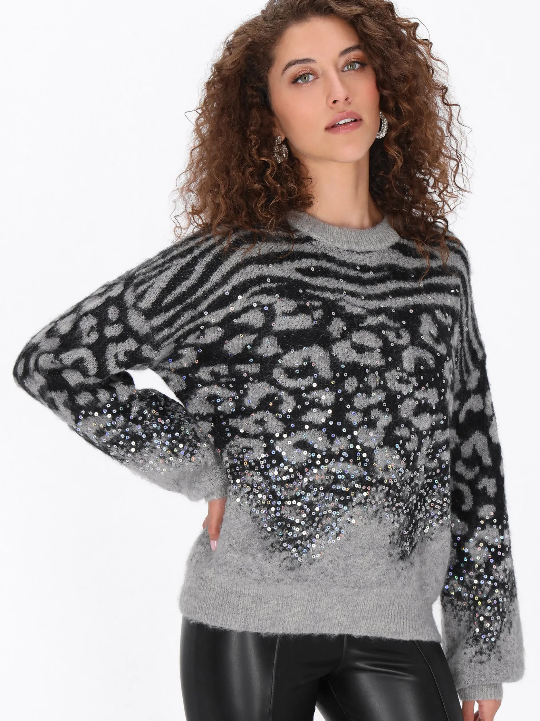 Faina Damen Pullover in grau - Ausschnitt: Rundhals