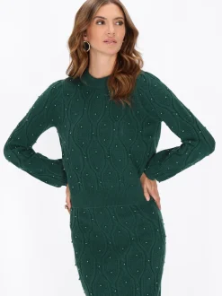Faina Damen Pullover in grün - Ausschnitt: Rundhals