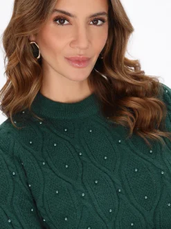 Faina Damen Pullover in grün - Ausschnitt: Rundhals
