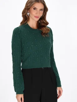 Faina Damen Pullover in grün - Ausschnitt: Rundhals