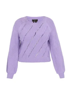 Faina Damen Pullover in lila - Ausschnitt: Rundhals