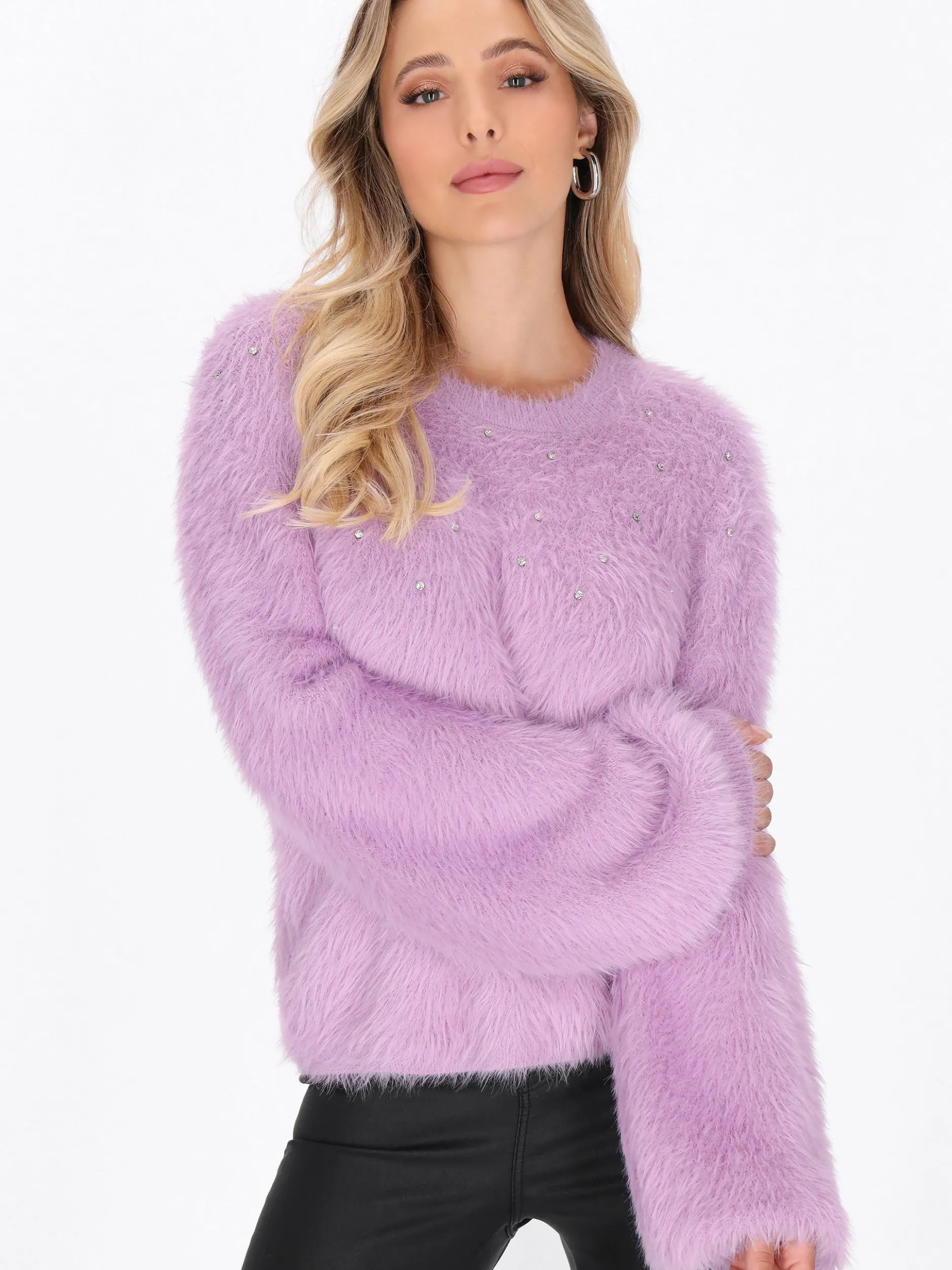 Faina Damen Pullover in lila - Ausschnitt: Rundhals