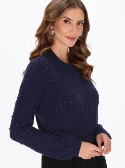 Faina Damen Pullover in marine - Ausschnitt: Rundhals