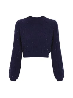 Faina Damen Pullover in marine - Ausschnitt: Rundhals