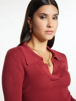 Faina Damen Pullover in rot - Ausschnitt: V-Ausschnitt