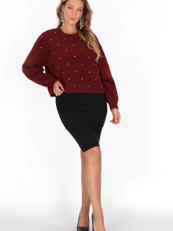 Faina Damen Pullover in rot - Ausschnitt: Rundhals