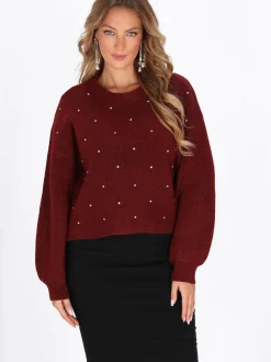 Faina Damen Pullover in rot - Ausschnitt: Rundhals